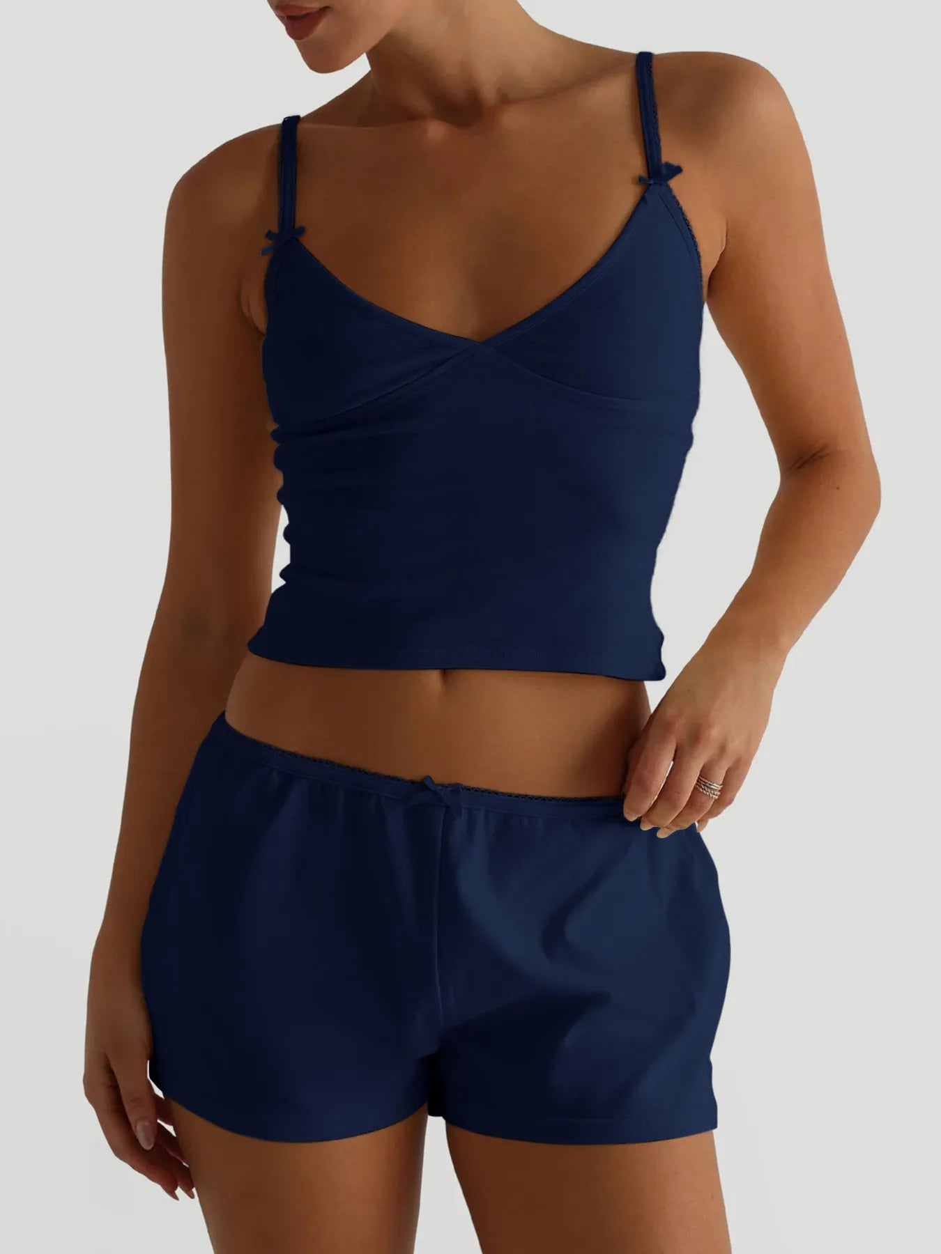 Women's V-Neck Cami and Shorts Lounge Set - Navy Blue Loungewear Sets