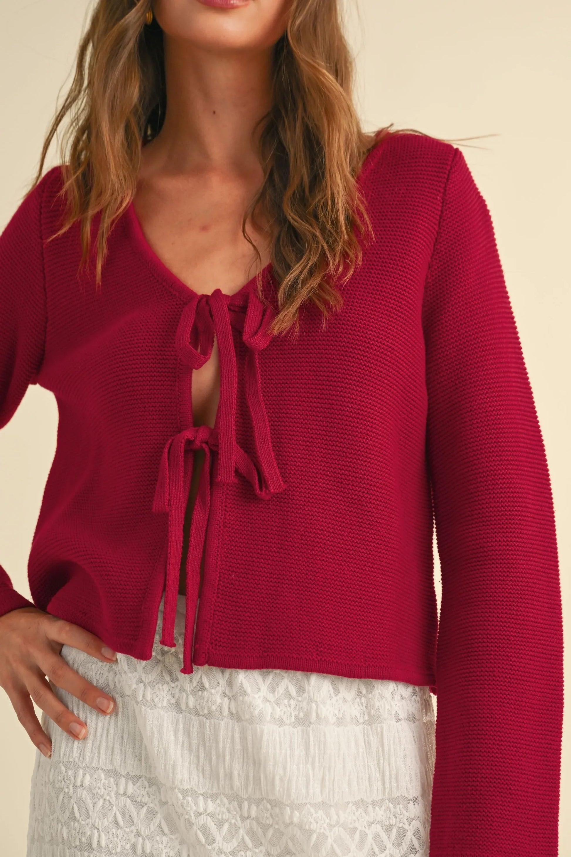 Tie-Front Knit Cardigan - Cardigans