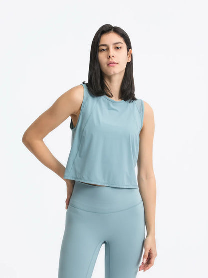 Open Back Slit Round Neck Activewear Tank Top