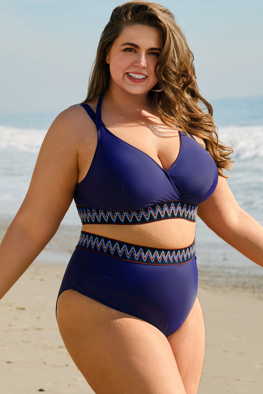 Wrap V-Neck Knot High Waisted Plus Bikini — Alluring Supportive Beach Style - Plus Size Swimwear