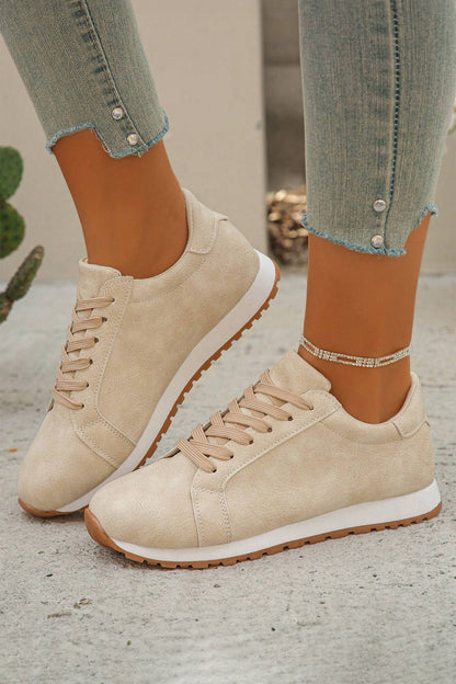 Faux Suede Retro Lace-Up Casual Sneakers — Sleek Everyday Shoe Style - Womens Shoes