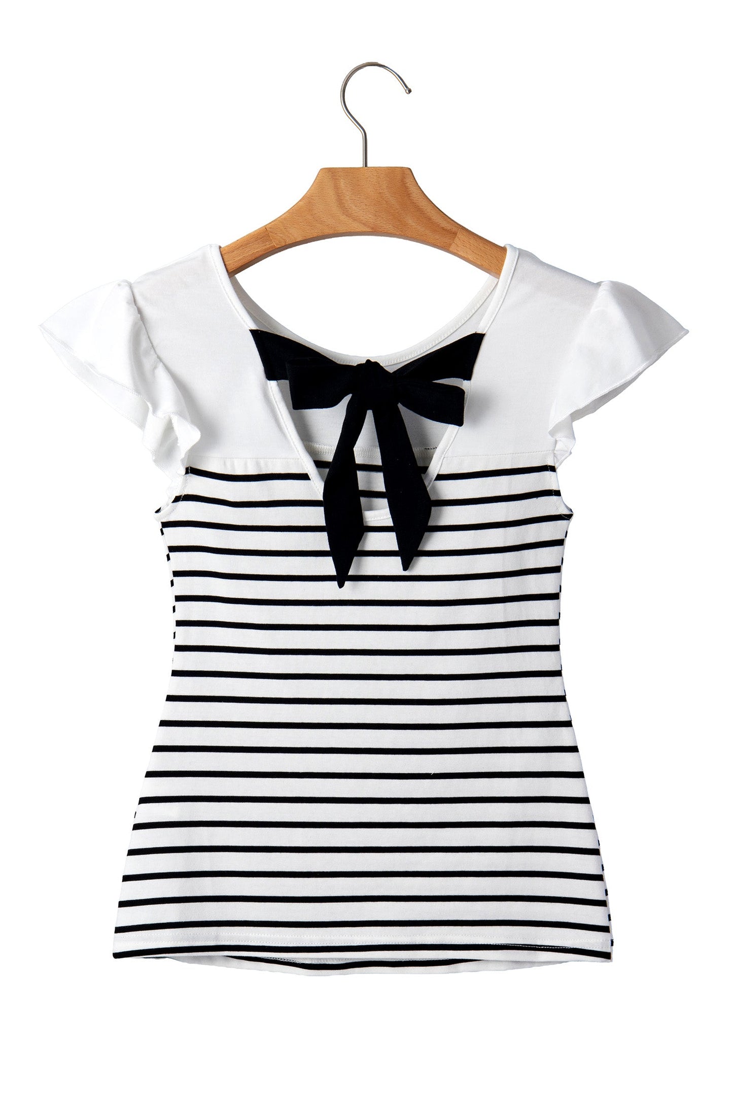 Striped Contrast Bow Tie Back Ruffle Sleeveless Tank Top — Sophisticated Casual Style