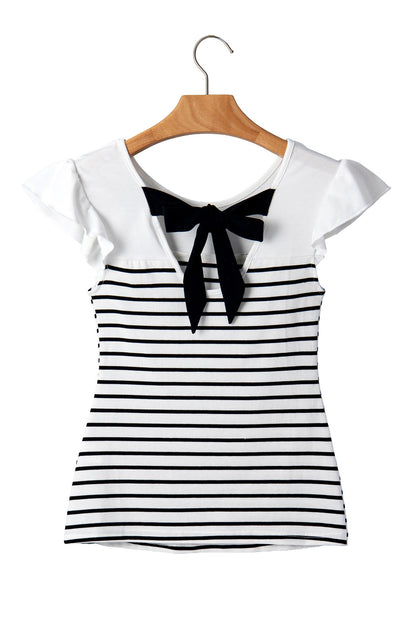 Striped Contrast Bow Tie Back Ruffle Sleeveless Tank Top — Sophisticated Casual Style