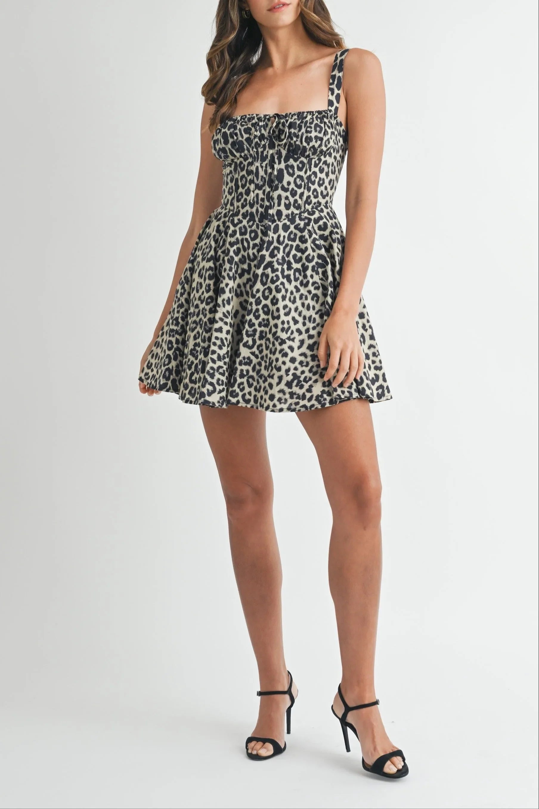 Leopard Bustier Lace Up Mini Dress - Dresses