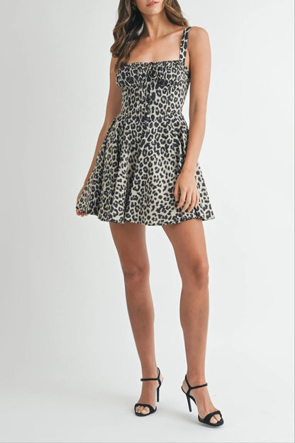 Leopard Bustier Lace Up Mini Dress - Dresses