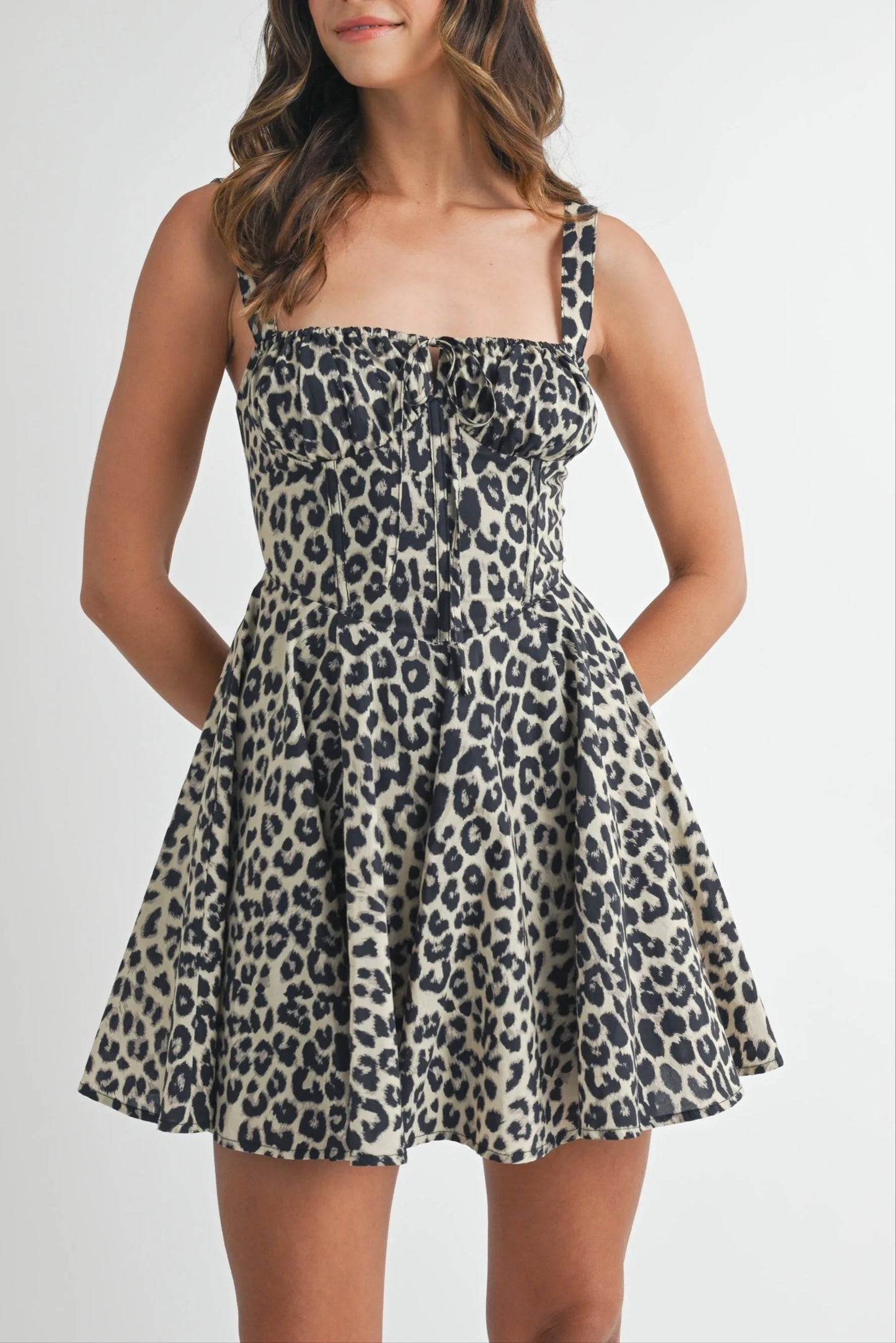 Leopard Bustier Lace Up Mini Dress - Leopard Dresses