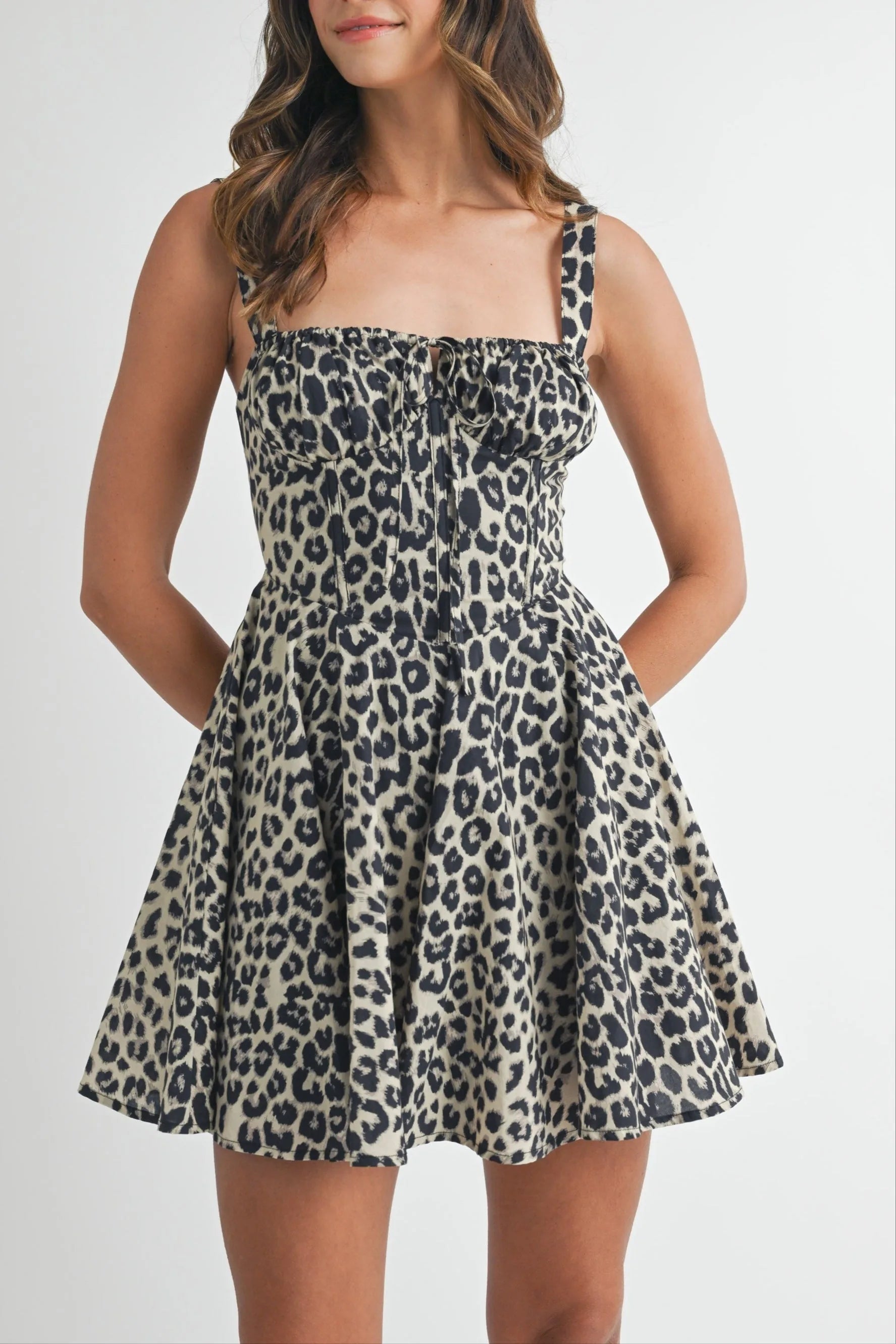 Leopard Bustier Lace Up Mini Dress - Leopard Dresses