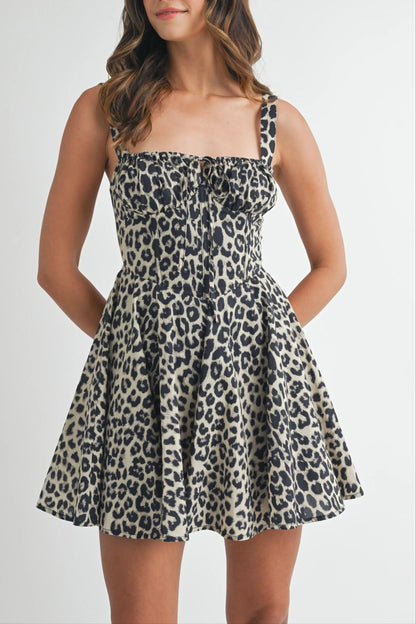 Leopard Bustier Lace Up Mini Dress - Leopard Dresses