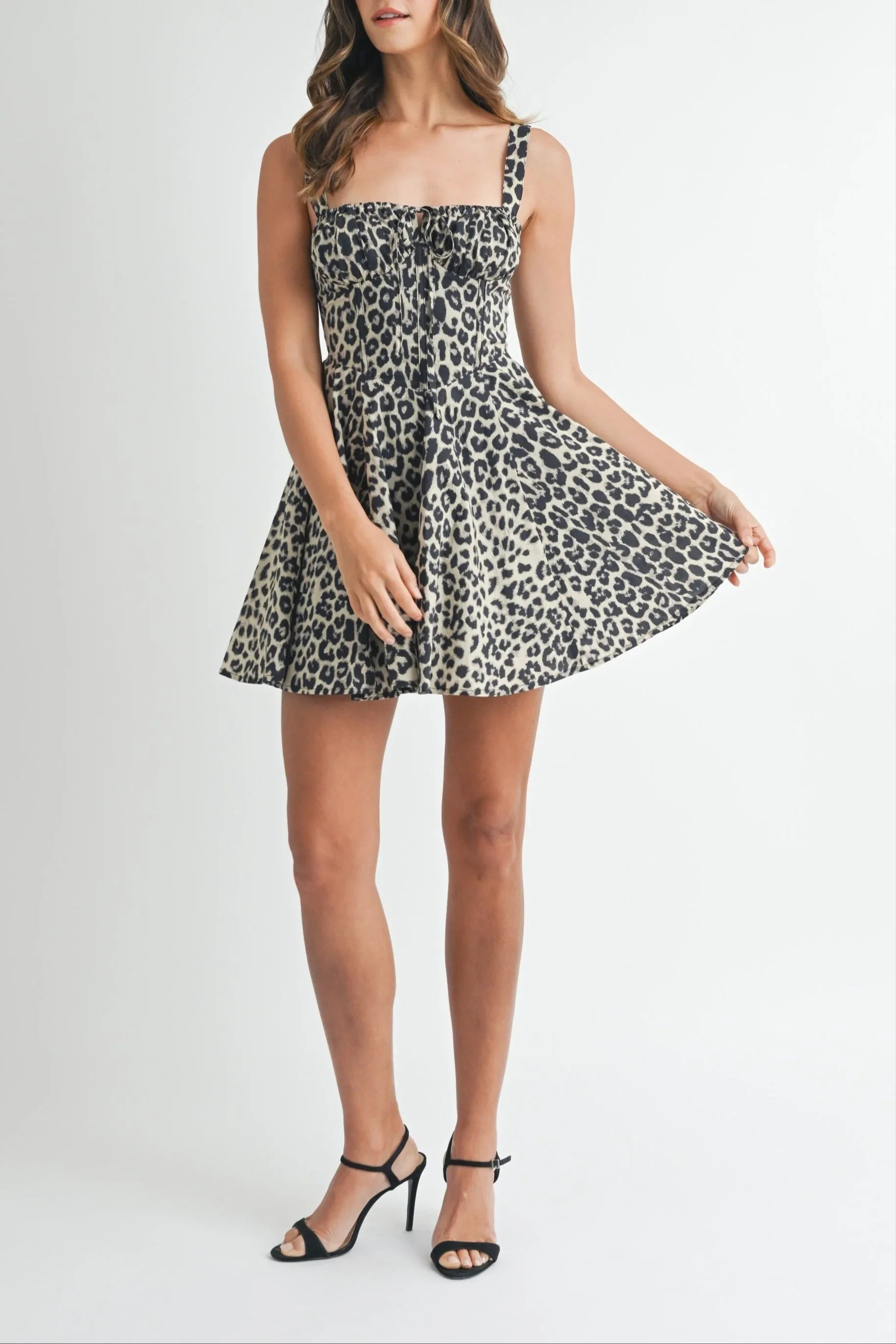 Leopard Bustier Lace Up Mini Dress - Dresses
