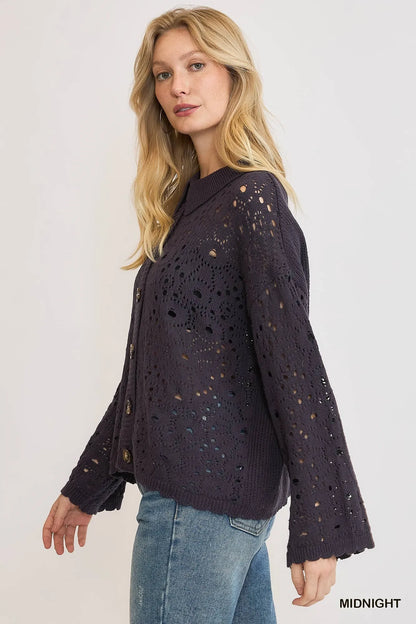 Women's Hollow Out Button Down Cardigan - Cardigans