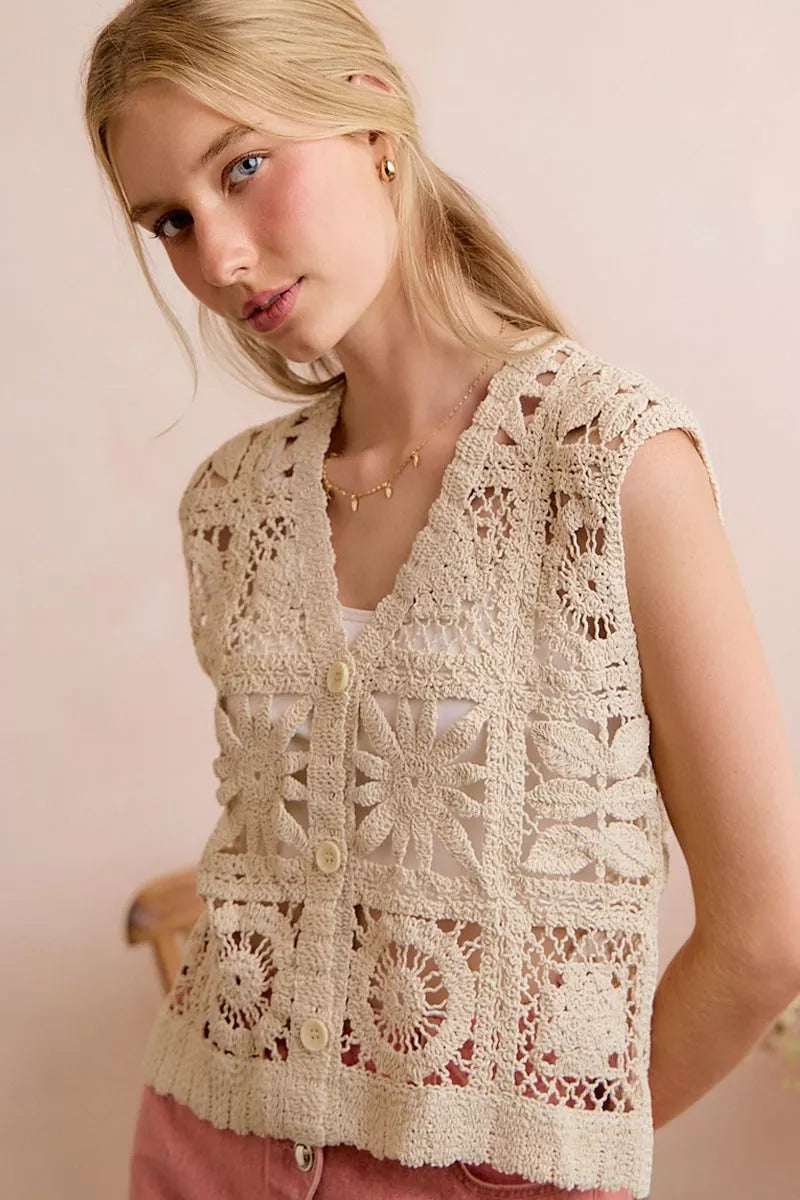 Women's Crochet Sleeveless Vest Top - Knit Vests