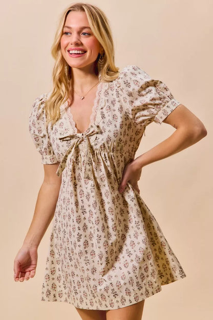 Floral Print Lace Trim Short Sleeves Mini Dress | Trendy Mini Dresses Outfit Idea for Women by Ro + Ivy | Elevated Basics, Modern Comfort & Style