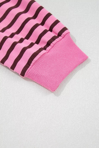 Women's Striped V-Neck Drop Shoulder Long Sleeve Top - Tops