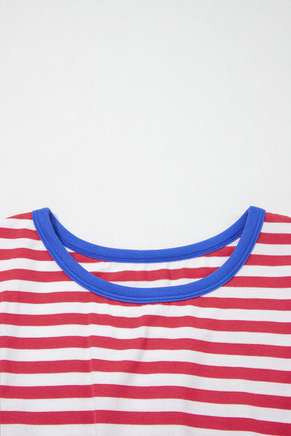 Striped Contrast Trim Tie Waist Coastal Mini Dress — Soft Stretch Everyday Style - Dresses/T Shirt Dresses