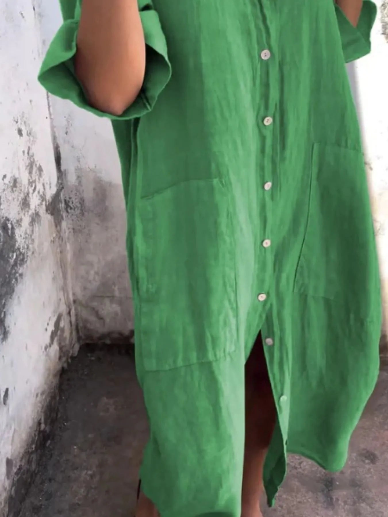Women's Linen Button Down Shirt Mini Dress - Mini Dresses