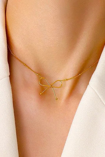 Dainty Bow Pendant Necklace — Delicate Gold Chain - Necklaces
