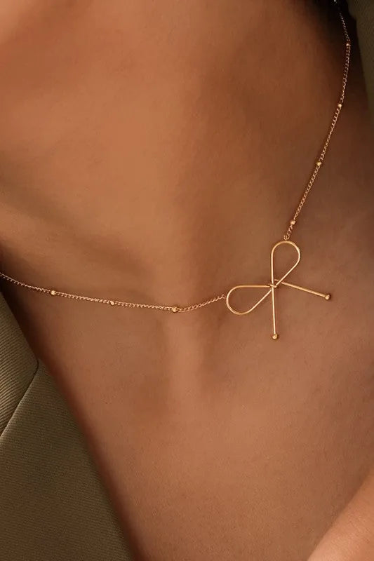 Dainty Bow Pendant Necklace — Delicate Gold Chain - Gold Onesize Necklaces