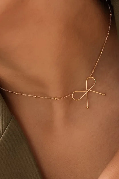 Dainty Bow Pendant Necklace — Delicate Gold Chain - Gold Onesize Necklaces
