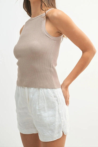 Ribbed Knit High Neck Sleeveless Top — Chic Versatile Flattering Everyday Style - Tank Tops