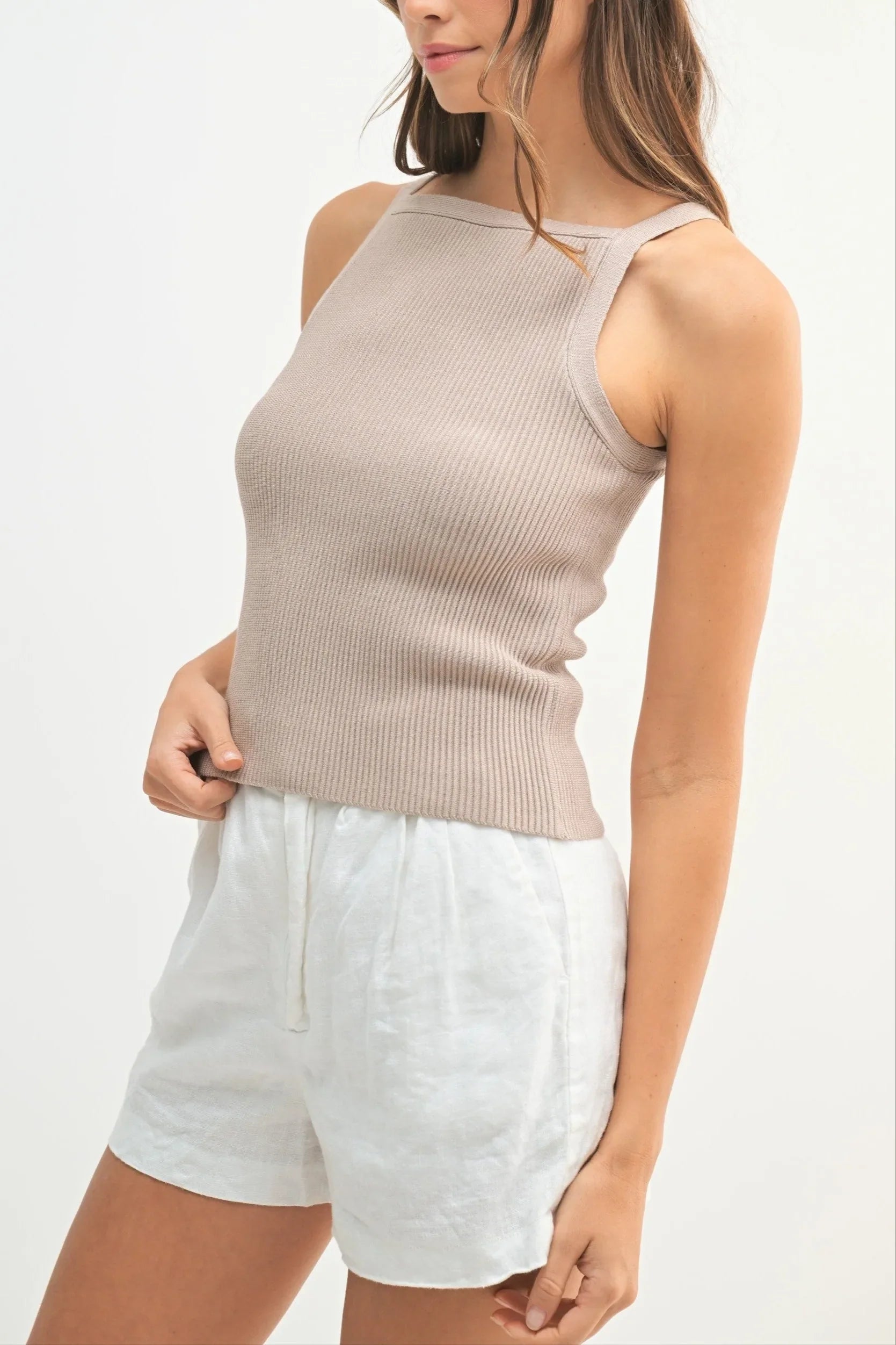 Ribbed Knit High Neck Sleeveless Top — Chic Versatile Flattering Everyday Style - Tank Tops