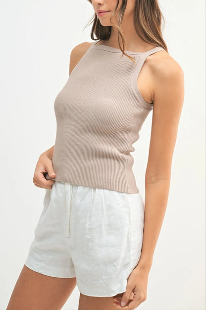 Ribbed Knit High Neck Sleeveless Top — Chic Versatile Flattering Everyday Style - Tank Tops