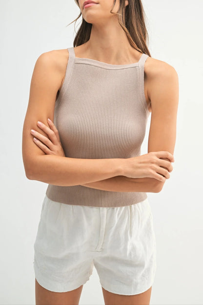Ribbed Knit High Neck Sleeveless Top — Chic Versatile Flattering Everyday Style - Tank Tops