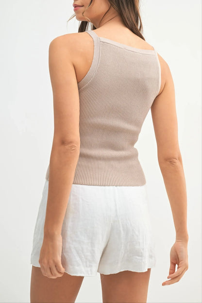 Ribbed Knit High Neck Sleeveless Top — Chic Versatile Flattering Everyday Style - Tank Tops