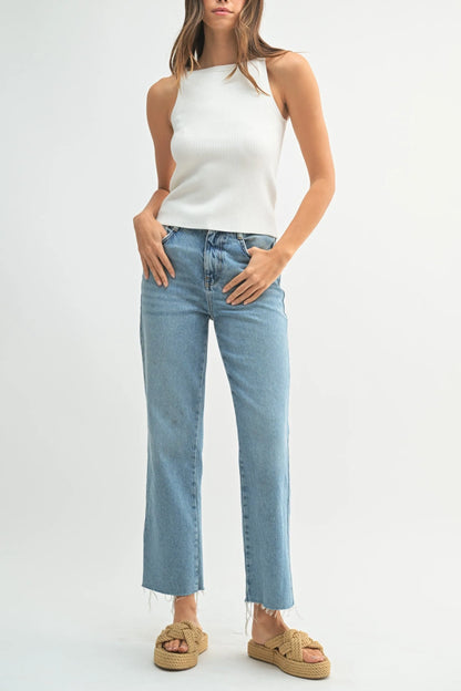 Ribbed Knit High Neck Sleeveless Top — Chic Versatile Flattering Everyday Style - Off White Tank Tops