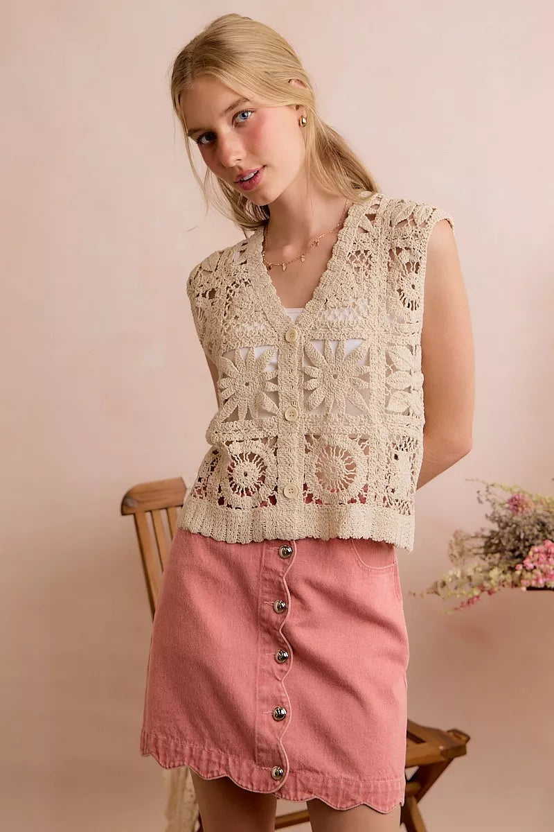 Women's Crochet Sleeveless Vest Top - Knit Vests