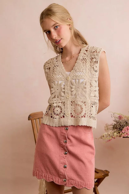 Women's Crochet Sleeveless Vest Top - Knit Vests