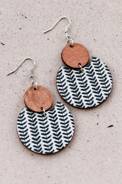 Boho Wood & Leaf Pattern Natural Drop Dangle Earrings — Statement Everyday Jewelry - Earrings