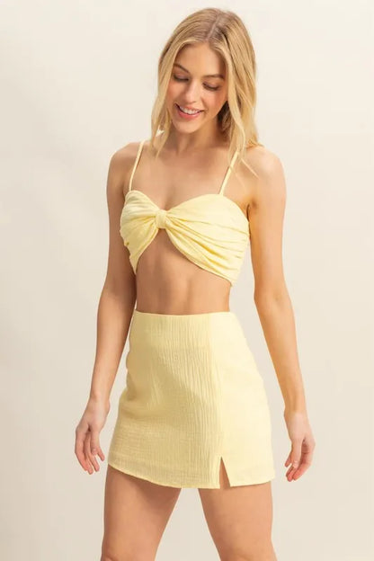 Ruched Bra Top and Mini Skirt Set – outfit idea for women | Ro + Ivy