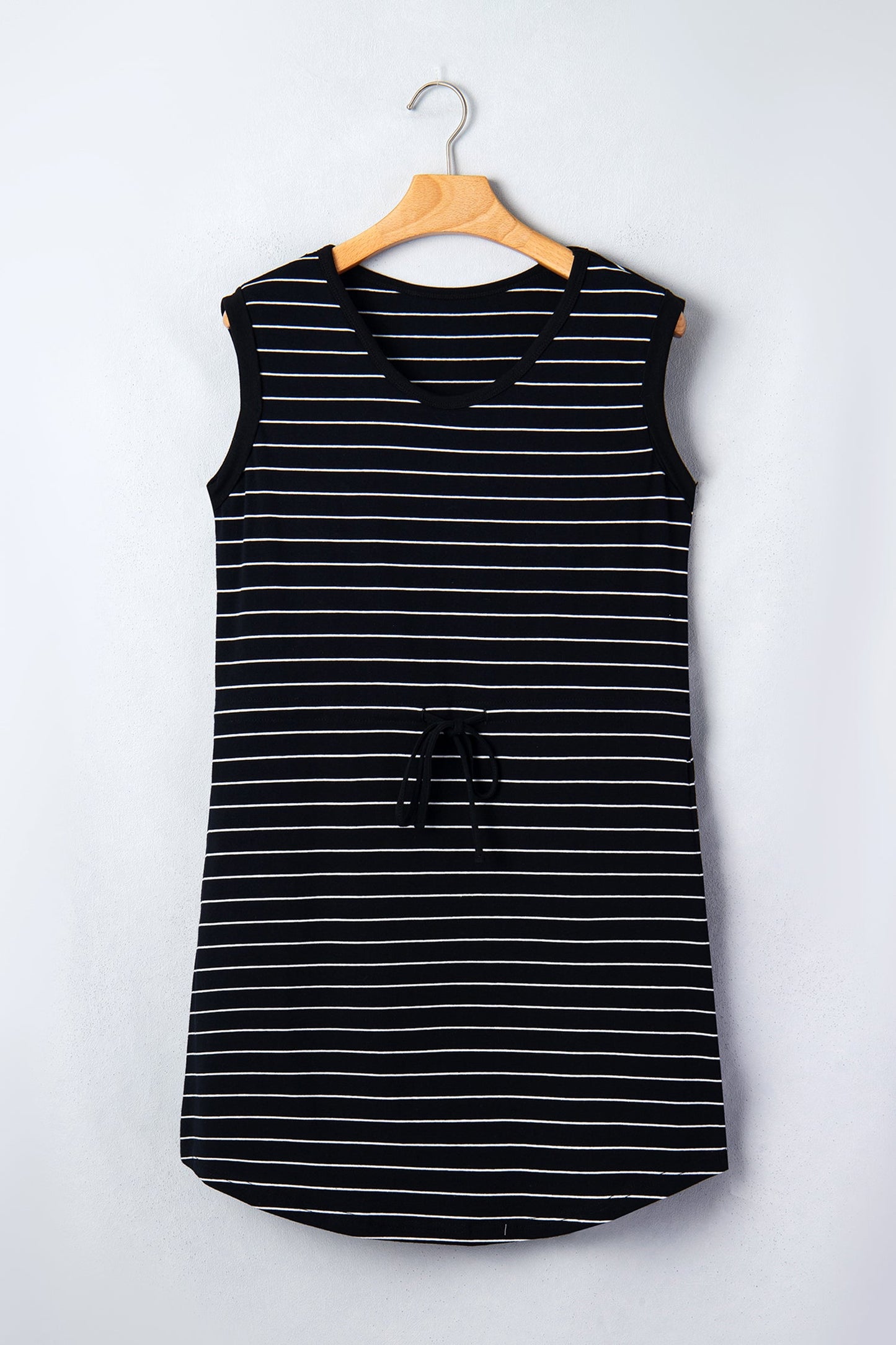 Stripe Drawstring Waist Pocketed Mini Dress
