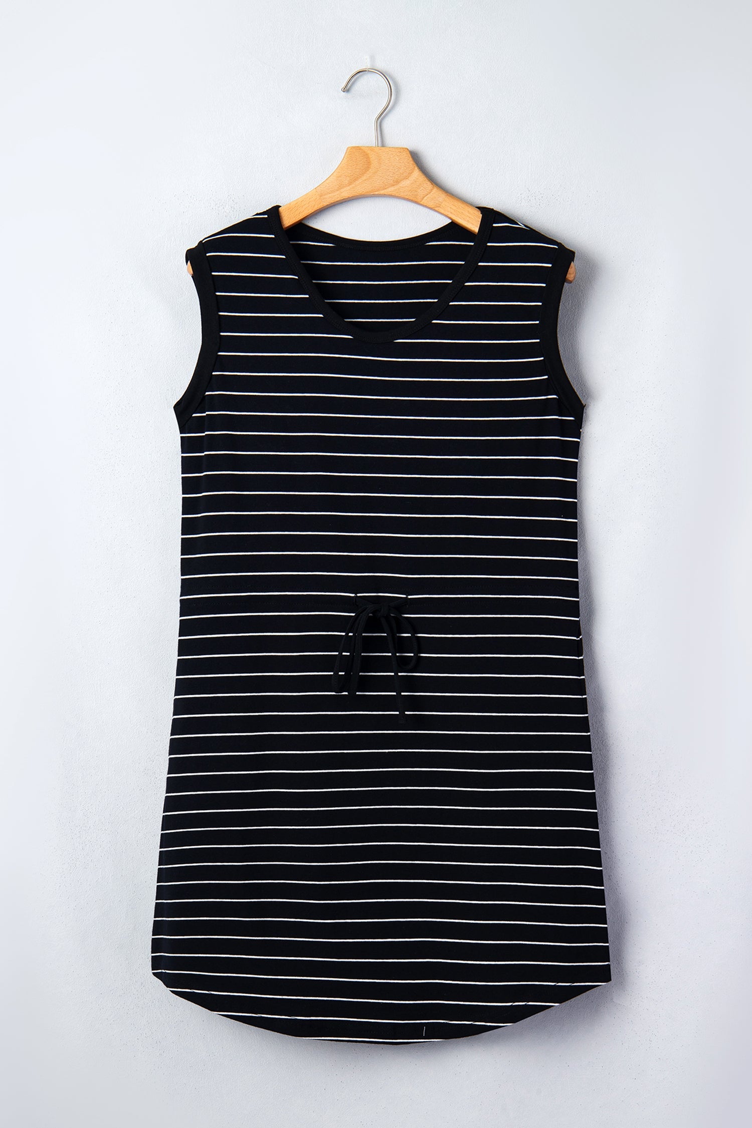 Stripe Drawstring Waist Pocketed Mini Dress