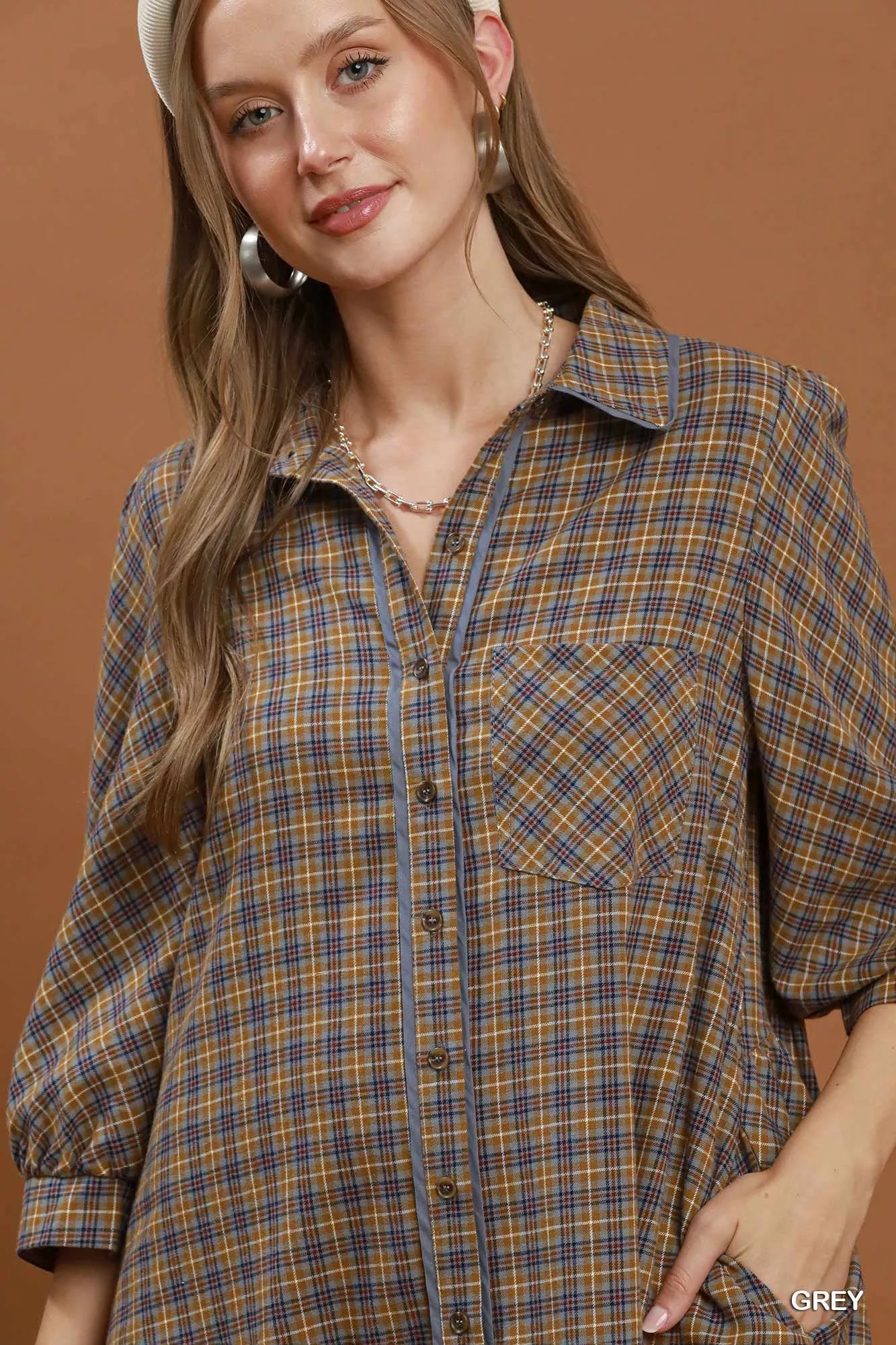 Women's Plaid Button Down Oversized Shirt Mini Dress - Mini Dresses