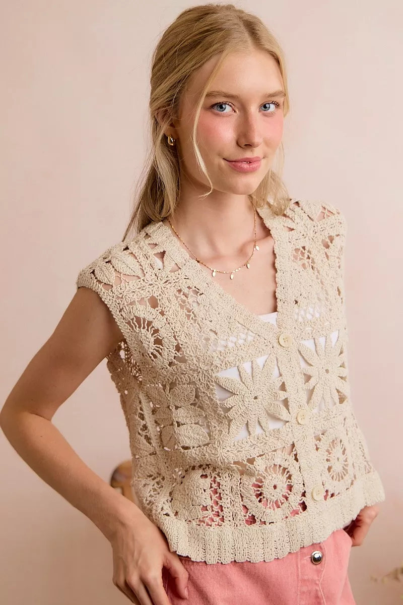 Women's Crochet Sleeveless Vest Top - Knit Vests