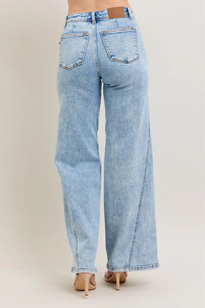 High Waist Wide Leg Jeans With Skewed Inseam – outfit idea for women | Ro + Ivy