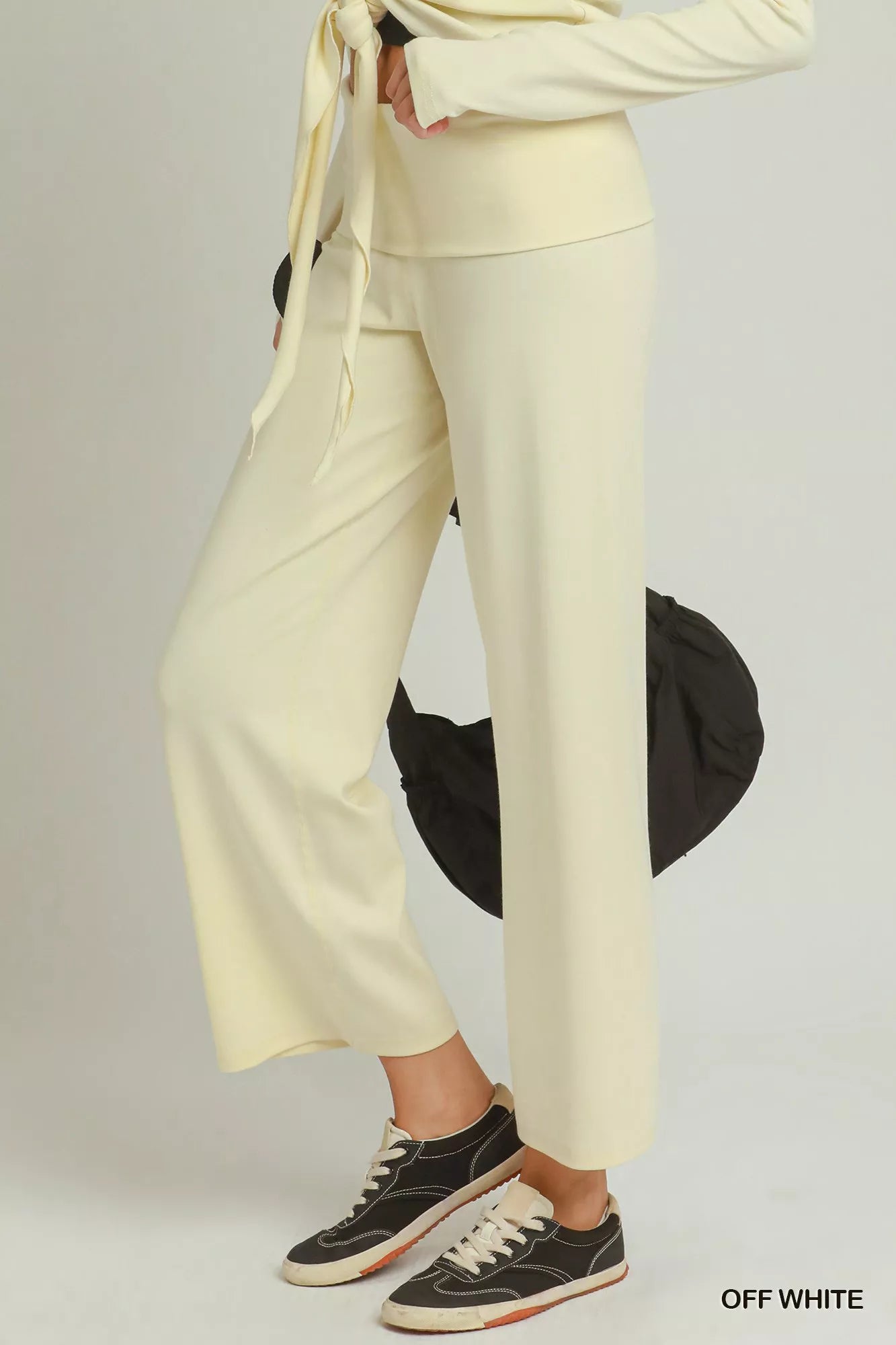 Women's Cotton Viscose Folded Waistband Straight Leg Pants - Trousers