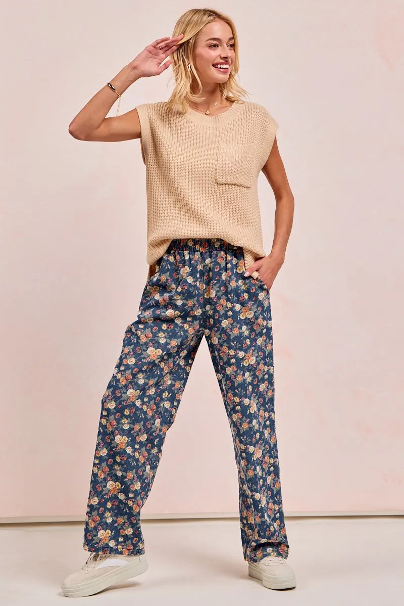 Lightweight Elastic Waist Floral Print Wide Leg Pants | Trendy Pants Outfit Idea for Women by Ro + Ivy | Elevated Basics, Modern Comfort & Style