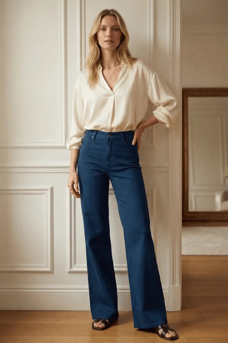 Tummy Control High Rise Wide Flare Flattering Jeans — Elongating Elegant Everyday Style - DENIM (NEW)