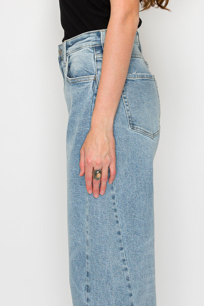 High-Waisted Barrel Leg Jeans — Light Wash Cotton Blend Raw Hem - Jeans