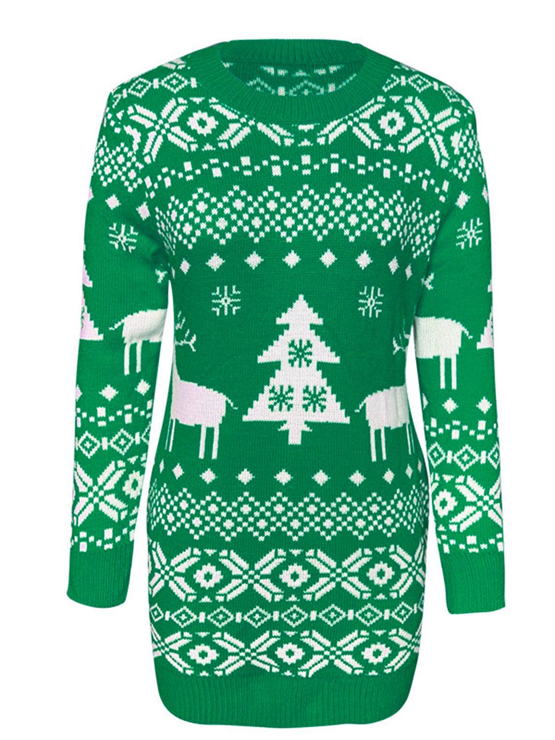 Christmas-Themed Round Neck Long-Sleeve Mini Sweater Dress