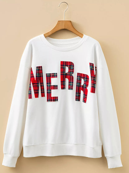 Plaid Merry Christmas Sweatshirt with Long Sleeves