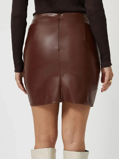 Ruched Asymmetrical Hem Mini Skirt with Stretch Fabric