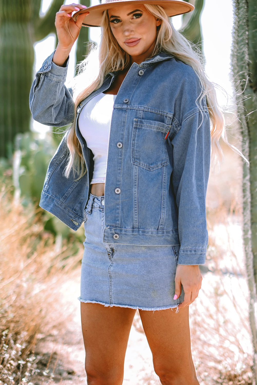 Striped Washed Denim Chest Pocket Oversized Vintage Jacket — Laid-Back Casual Style - Outerwear/Denim jackets