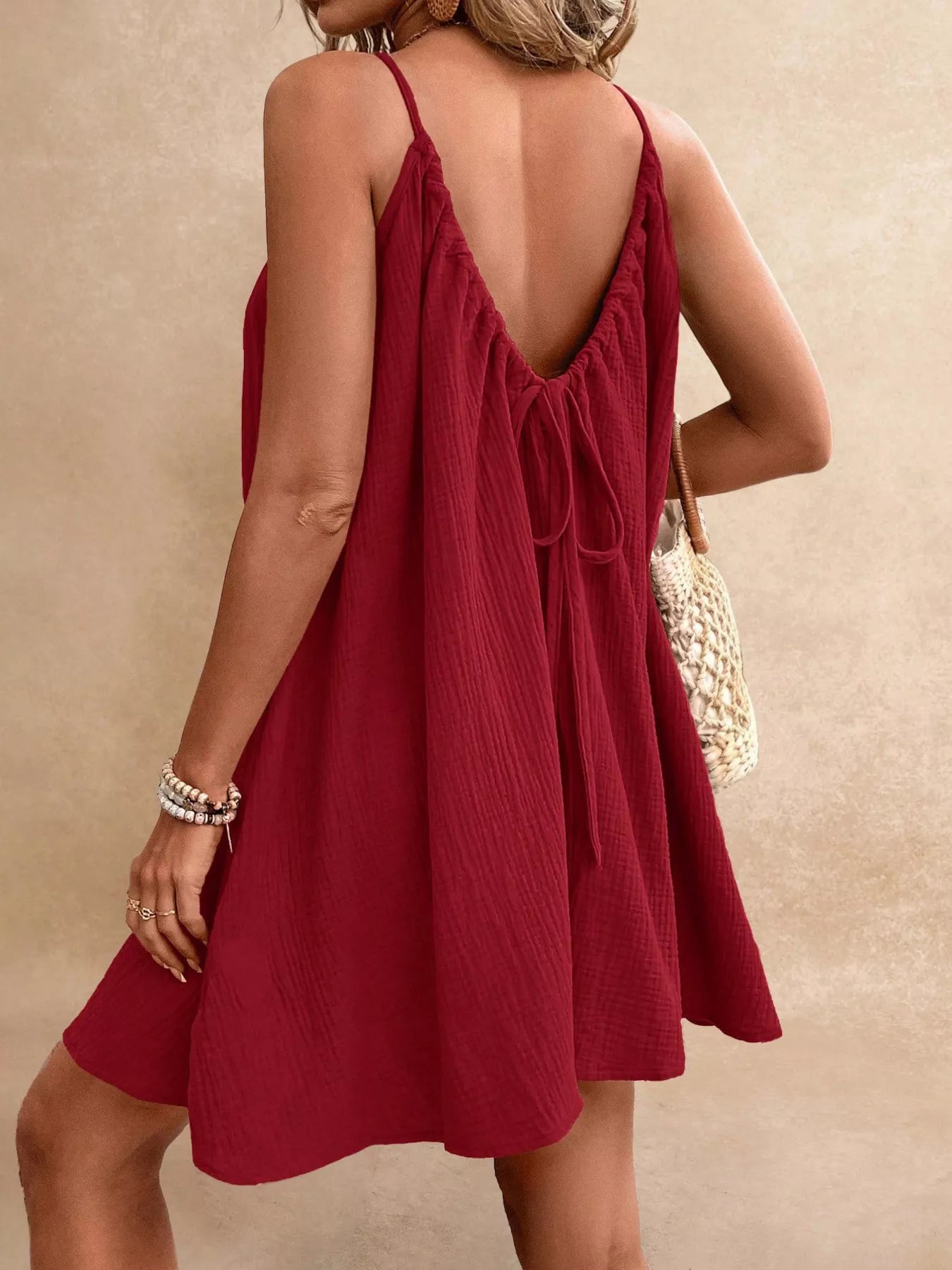 Women's Spaghetti Strap Gauze Mini Dress - Mini Dresses