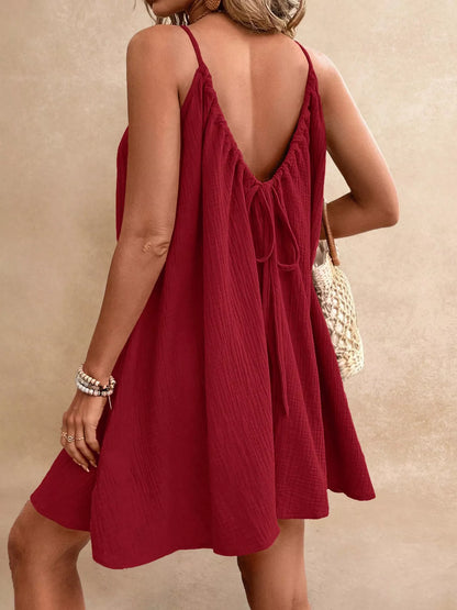 Women's Spaghetti Strap Gauze Mini Dress - Mini Dresses
