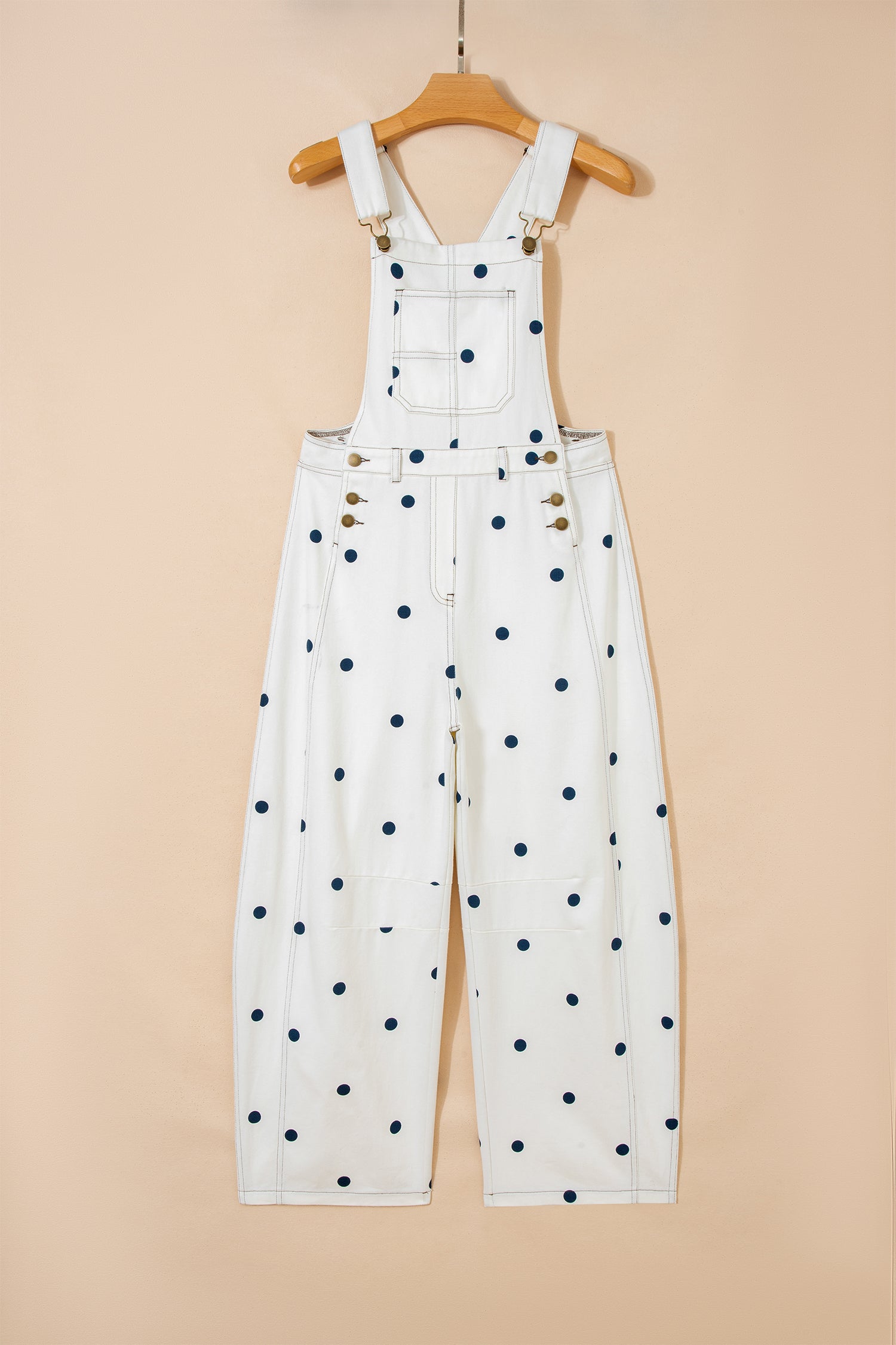 Polka Dot Denim Barrel Leg Overalls