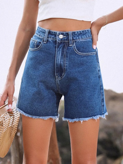 Raw Hem High Waist Denim Shorts - Shorts