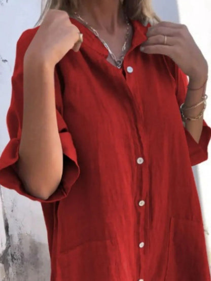 Women's Linen Button Down Shirt Mini Dress - Mini Dresses